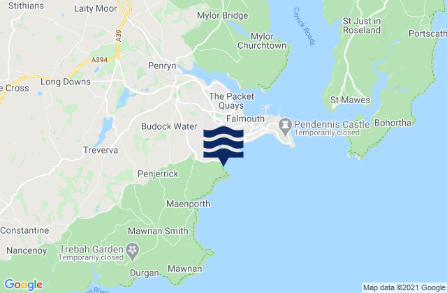 Mapa da tábua de marés em Falmouth - Swanpool, United Kingdom