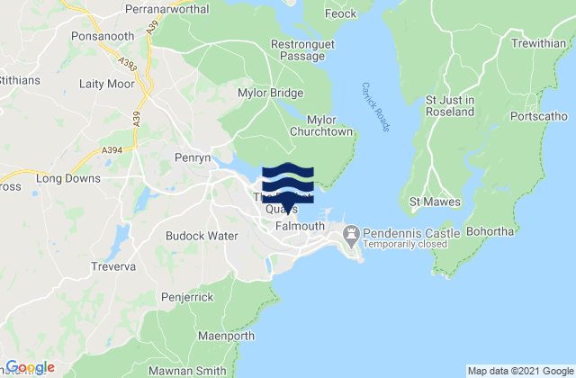 Mapa da tábua de marés em Falmouth, United Kingdom