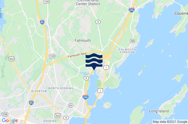Mapa da tábua de marés em Falmouth, United States
