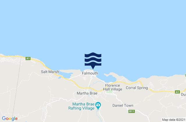 Mapa da tábua de marés em Falmouth, Jamaica