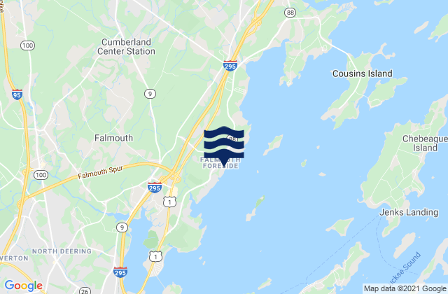 Mapa da tábua de marés em Falmouth Foreside, United States