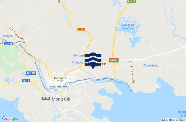 Mapa da tábua de marés em Fangchenggang Shi, China
