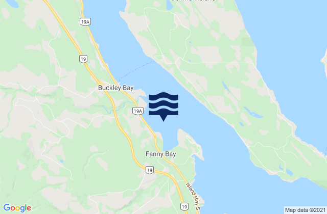 Mapa da tábua de marés em Fanny Bay, Canada
