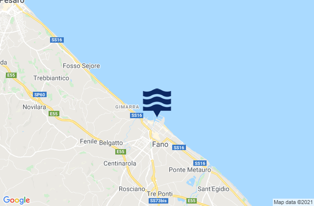 Mapa da tábua de marés em Fano, Italy