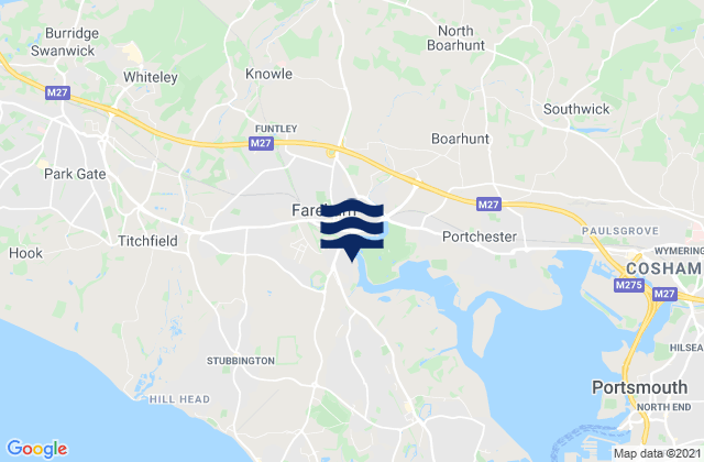 Mapa da tábua de marés em Fareham, United Kingdom