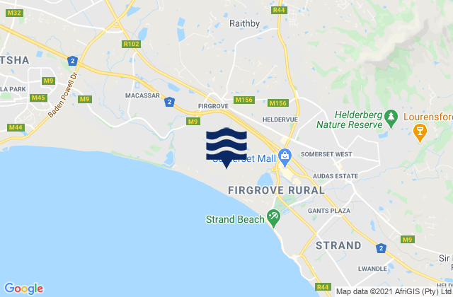 Mapa da tábua de marés em Farmer Burgers, South Africa