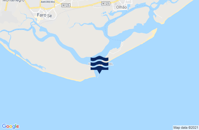 Mapa da tábua de marés em Faro-Olhao, Portugal