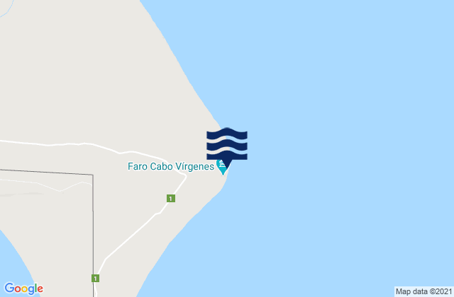 Mapa da tábua de marés em Faro Cabo Virgenes, Argentina