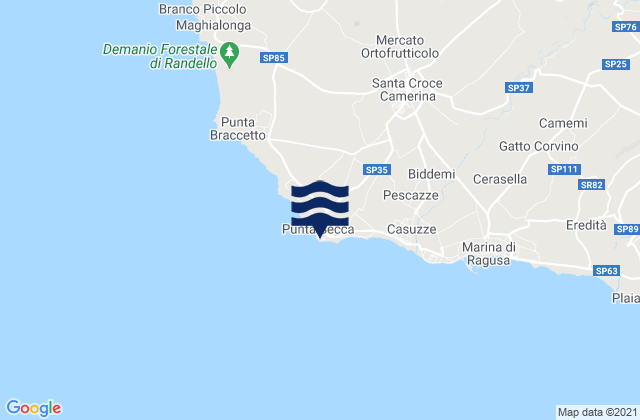 Mapa da tábua de marés em Faro di Punta Secca, Italy
