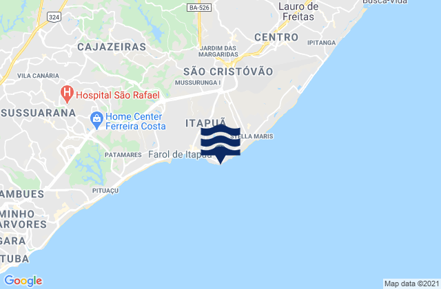 Mapa da tábua de marés em Farol de Itapuã, Brazil