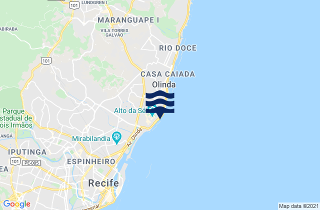 Mapa da tábua de marés em Farol de Olinda, Brazil