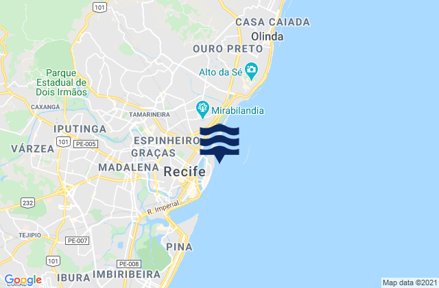 Mapa da tábua de marés em Farol do Recife, Brazil