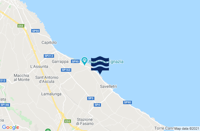 Mapa da tábua de marés em Fasano, Italy