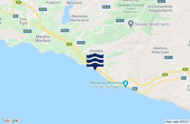Mapa da tábua de marés em Fasoúla, Cyprus