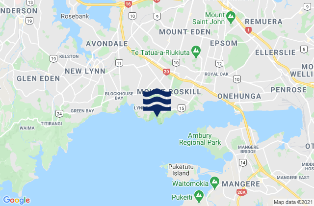 Mapa da tábua de marés em Faulkner Bay, New Zealand