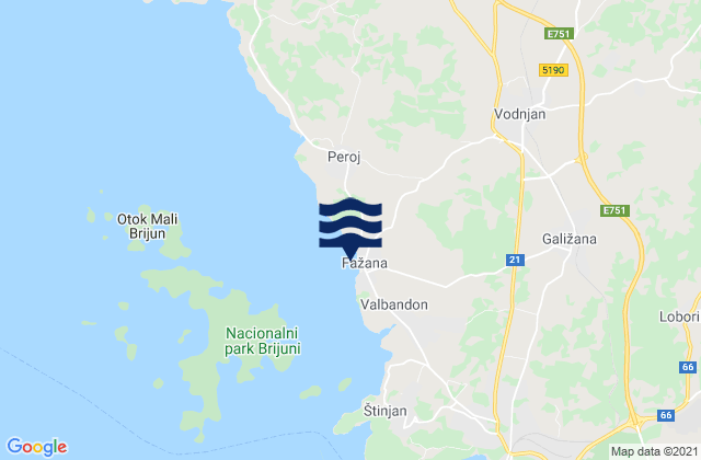 Mapa da tábua de marés em Fažana-Fasana, Croatia