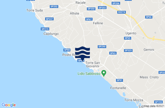 Mapa da tábua de marés em Felline, Italy