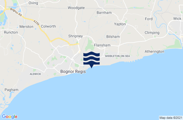 Mapa da tábua de marés em Felpham Beach, United Kingdom