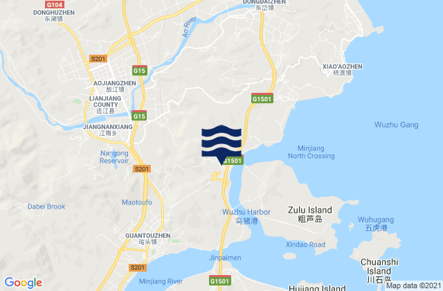 Mapa da tábua de marés em Fengcheng, China
