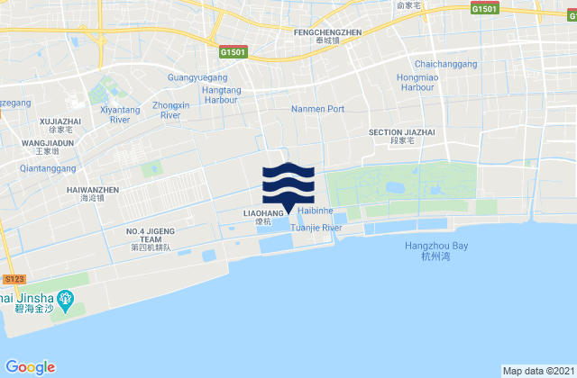 Mapa da tábua de marés em Fengcheng, China