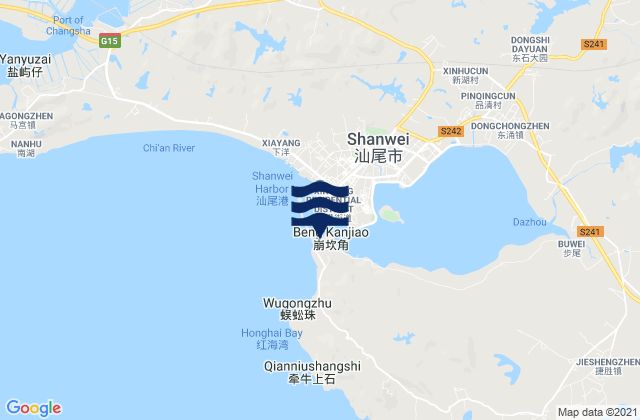Mapa da tábua de marés em Fengshan, China