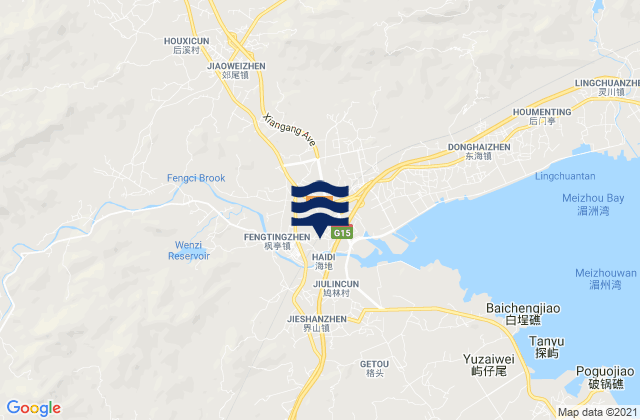 Mapa da tábua de marés em Fengting, China