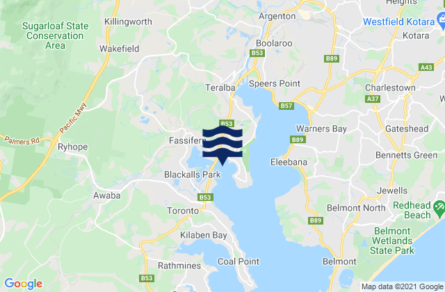 Mapa da tábua de marés em Fennell Bay, Australia