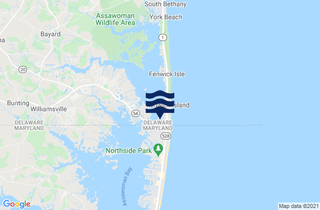 Mapa da tábua de marés em Fenwick Island Light, United States