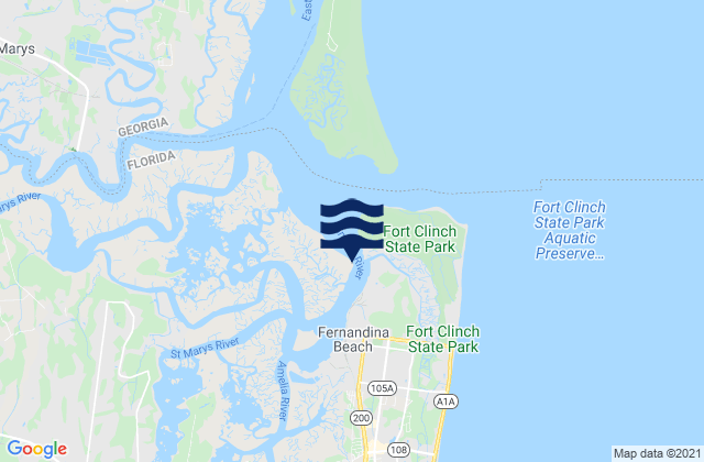 Mapa da tábua de marés em Fernandina Beach City Front Reach Amelia River, United States