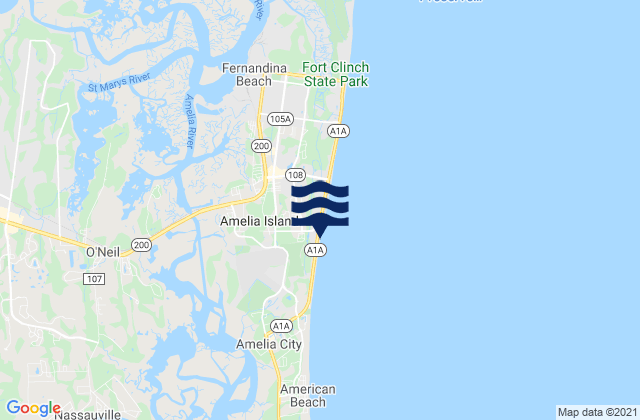 Mapa da tábua de marés em Fernandina Beach Pier, United States
