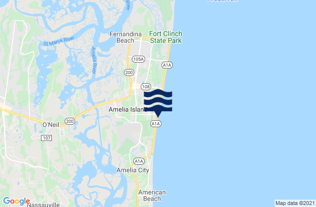 Mapa da tábua de marés em Fernandina Pier, United States