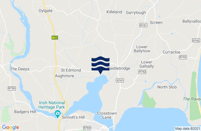 Mapa da tábua de marés em Ferns, Ireland