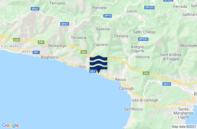 Mapa da tábua de marés em Ferriere, Italy