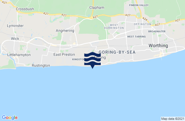 Mapa da tábua de marés em Ferring Beach, United Kingdom
