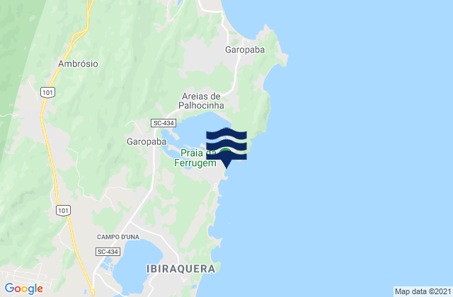 Mapa da tábua de marés em Ferrugem, Brazil