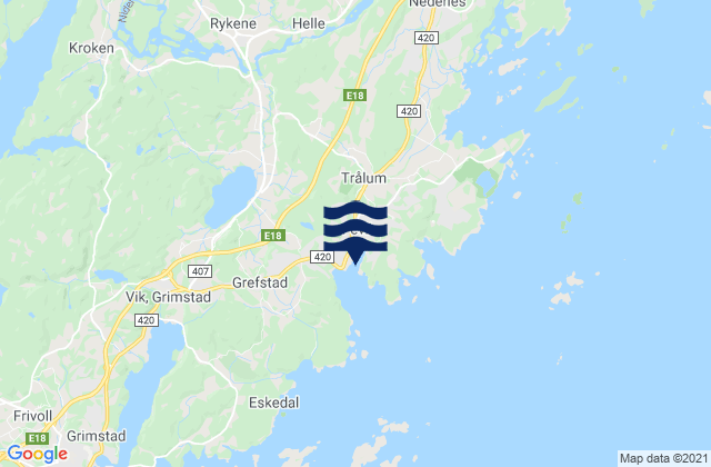 Mapa da tábua de marés em Fevik, Norway