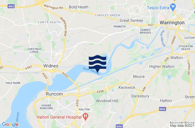 Mapa da tábua de marés em Fiddlers Ferry, United Kingdom