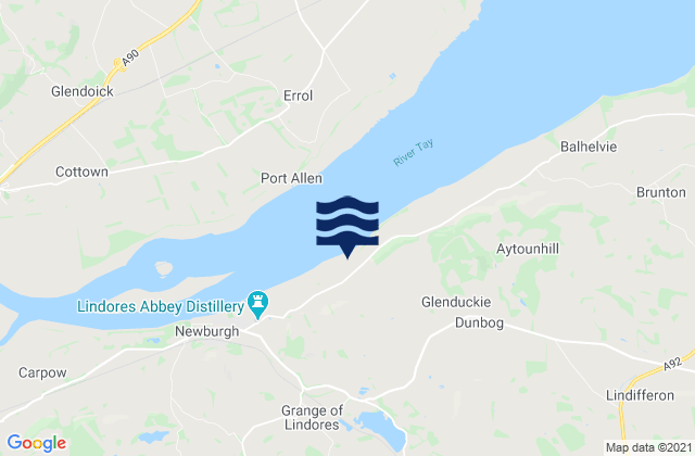 Mapa da tábua de marés em Fife, United Kingdom