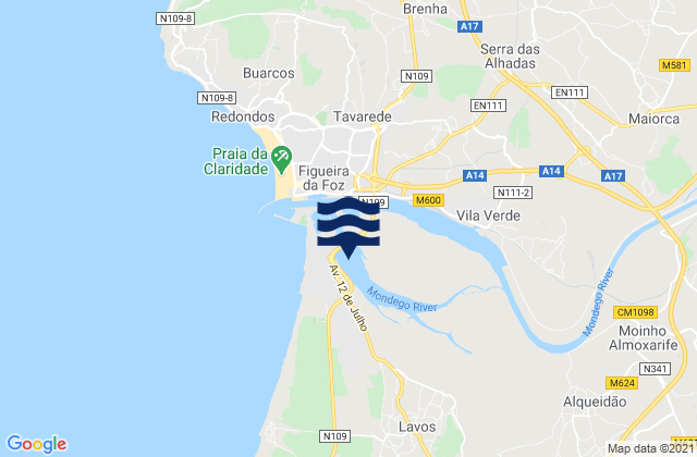 Mapa da tábua de marés em Figueira da Foz - Gala, Portugal