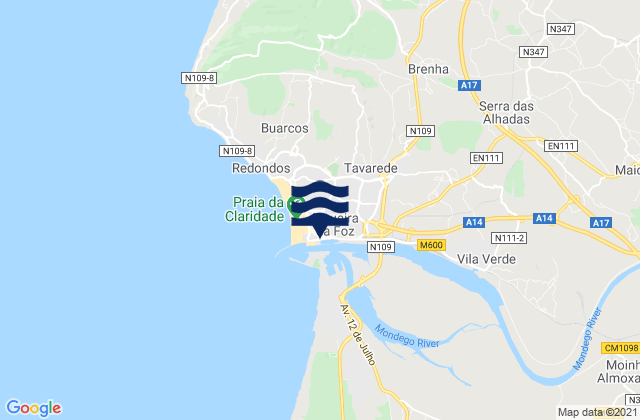 Mapa da tábua de marés em Figueira da Foz, Portugal