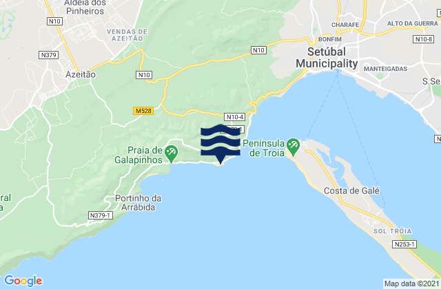 Mapa da tábua de marés em Figueirinha Beach, Portugal