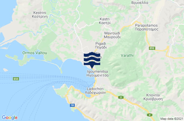 Mapa da tábua de marés em Filiátes, Greece