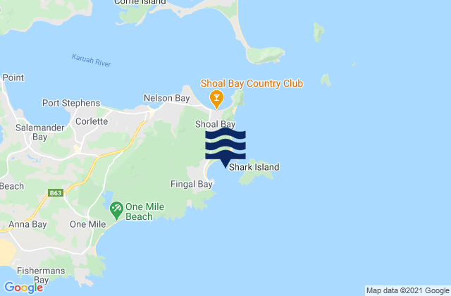 Mapa da tábua de marés em Fingal Bay, Australia