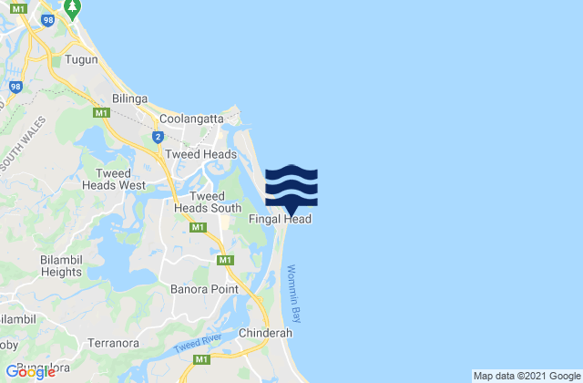 Mapa da tábua de marés em Fingal Head Lighthouse, Australia