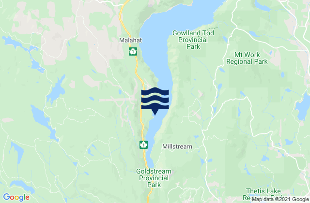 Mapa da tábua de marés em Finlayson Arm, Canada