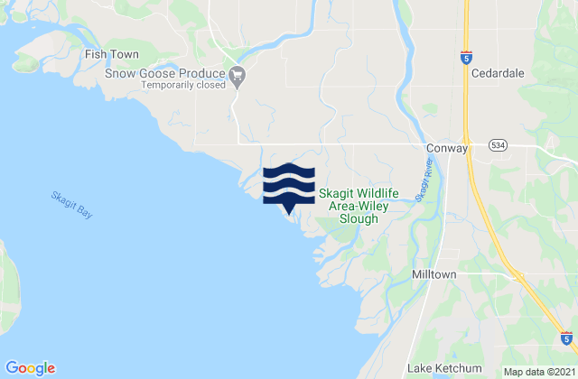 Mapa da tábua de marés em Fir Island, United States