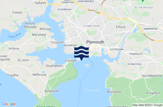 Mapa da tábua de marés em Firestone Bay, United Kingdom