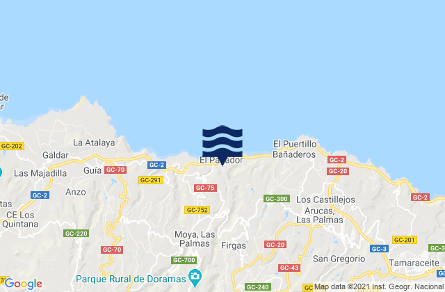 Mapa da tábua de marés em Firgas, Spain