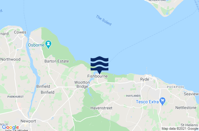 Mapa da tábua de marés em Fishbourne Port, United Kingdom