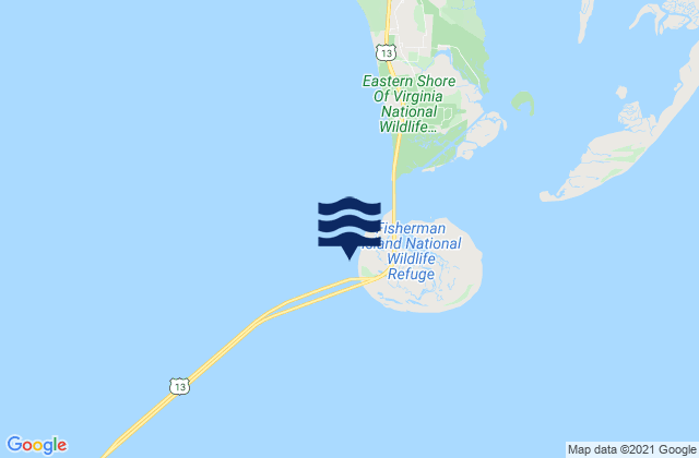 Mapa da tábua de marés em Fishermans Island, United States